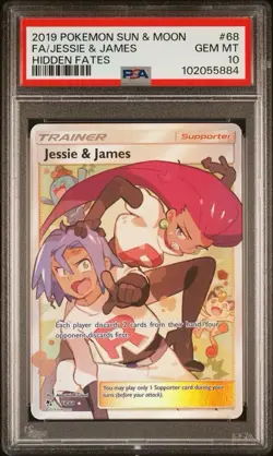 2019 Pokemon Hidden Fates # 68 Full Art Jessie & James PSA 10 Card! GEM MINT! - Image 1