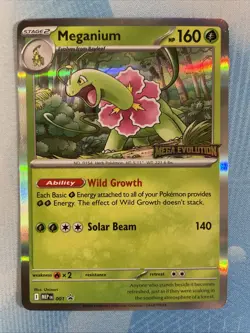 Pokemon TCG Meganium 001 Holo Prerelease Stamped Mega Evolution LP Promo English - Image 1