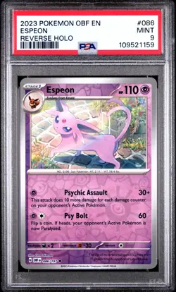 2023 POKEMON OBF EN-OBSIDIAN FLAMES #086 ESPEON REVERSE HOLO PSA 9 MINT - Image 1
