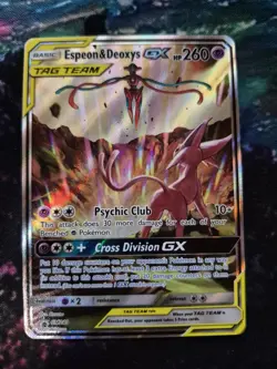 Pokemon TCG Espeon & Deoxys GX Tag Team SM240 Black Star Promo Full Art Holo - Image 1