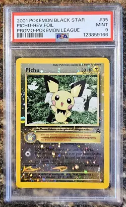 2001 Pokemon Black Star Pichu 35 Reverse Foil Holo PSA 9 MINT - Image 1