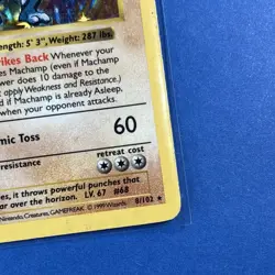 1999 Pokemon Base Set 1st Edition Shadowless Machamp 8/102 MP - Image 4
