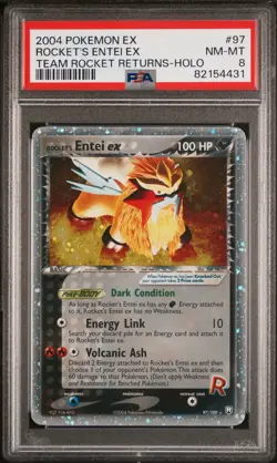 PSA 8 NM-MT 2004 Pokemon Ex Team Rocket Returns #97 Rocket's Entei Ex Holo - Image 1