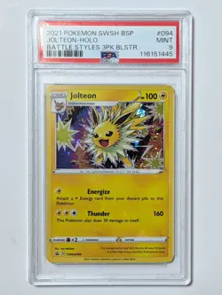 2021 POKEMON SWSH BLACK STAR PROMO TRIPLE BLISTERS PACK #094 JOLTEON-HOLO PSA 9 - Image 1