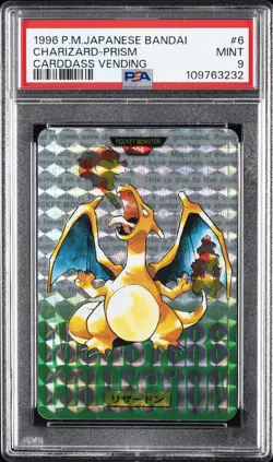 1996 POKEMON JPN BANDAI CARDDASS VENDING #6 CHARIZARD-PRISM PSA 9 - Image 1