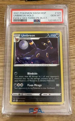 Pokemon SWSH Umbreon 129 SWSH129 Evolving Skies 3 Pack Blister PSA 10 GEM MINT - Image 1