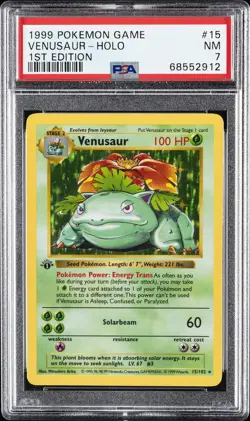 1999 POKEMON GAME 1ST ED #15 VENUSAUR-HOLO PSA 7 - Image 1