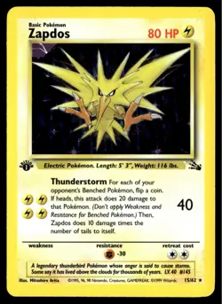 ✅ 1st Edition Zapdos Holo Rare 15/62 | Fossil Set | Vintage WOTC Pokemon | ✅2S✅ - Image 1