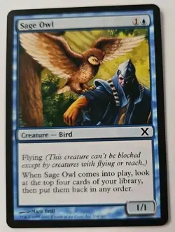 MTG Magic The Gathering Card Sage Owl Creature Bird Blue X 10th Edition - Image 1