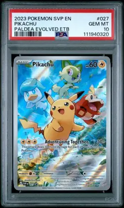 2023 POKEMON SVP EN-SV BLACK STAR PROMO #027 PIKACHU PALDEA EVOLVED ETB PSA 10 - Image 1