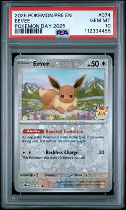 Eevee Prismatic Evolutions 074/131 Holo Pokemon Day 2025 Stamped Promo PSA 10 - Image 2