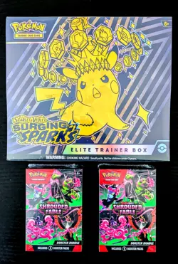Pokemon ETB SURGING SPARKS ELITE TRAINER BOX + 2 SHROUDED FABLE BUNDLE Sealed - Image 2