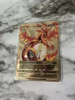 Pokemon TCG Charizard Gold Metal Fan Art VMAX Card 020/189 - Image 1