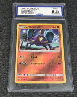 2017 Pokemon Sun and Moon Reverse Foil-Holo #72 Crabrawler CCG 9.5 Mint+ - Image 1