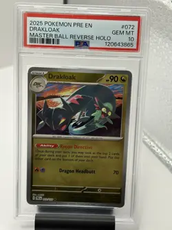 2025 Pokemon Drakloak Master Ball Reverse Holo PRE 072/131 PSA 10 GEM MINT - Image 1