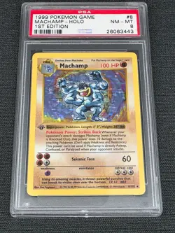 1999 Pokemon Game Base Set #8/102 Machamp HOLO Rare 1st Edition Shadowless PSA 8 - Image 1
