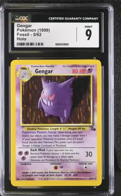 CGC 9 MINT Gengar 1999 Fossil 5/62 Holo Pokemon Card - Image 1