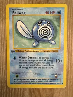 Poliwag 59/102 Base Set Shadowless 1st Edition Common Pokemon Card DMG - Image 1