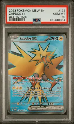 2023 POKEMON MEW EN-151 ULTRA RARE #192 ZAPDOS EX PSA 10 - Image 1