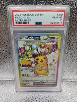 2024 POKEMON SSP EN-SURGING SPARKS ULTRA RARE #219 PIKACHU EX PSA 10 - Image 1