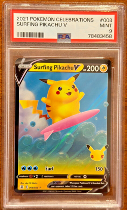 Pokemon TCG 2021 Pokemon Celebrations #008 - Surfing Pikachu V - PSA 9 Mint!! - Image 1