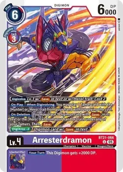 1x BT21-066 Arresterdramon World Convergence Digimon Card Game x1 - Image 1