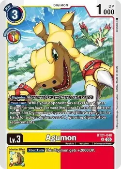 1x BT21-040 Agumon World Convergence Digimon Card Game x1 - Image 1
