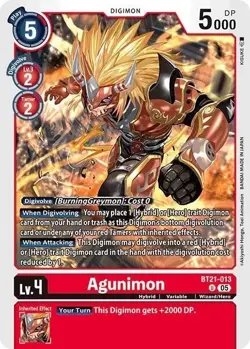 1x BT21-013 Agunimon World Convergence Digimon Card Game x1 - Image 1