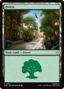 1x Forest (198) - Foil - Basic Land MTG Marvel's Spider-Man NM Magic Foil - Image 1