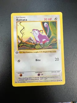 Pokemon Rattata 61/102 Base Set 1st Ed Shadowless GRAY STAMP Misprint Mod Play - Image 1