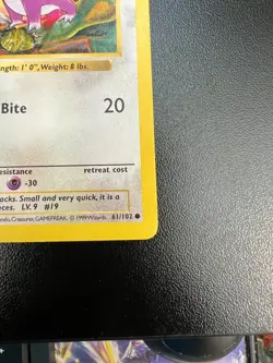Pokemon Rattata 61/102 Base Set 1st Ed Shadowless GRAY STAMP Misprint Mod Play - Image 4