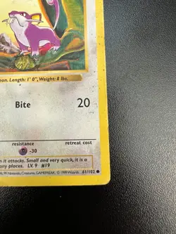 Pokemon Rattata 61/102 Base Set 1st Ed Shadowless GRAY STAMP Misprint Damaged - Image 4