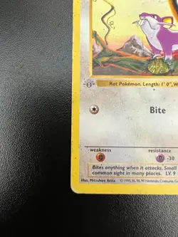 Pokemon Rattata 61/102 Base Set 1st Ed Shadowless GRAY STAMP Misprint Damaged - Image 5