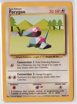 Vintage Pokemon Card TCG Base Set Unlimited Porygon 39/102 Uncommon - Image 1