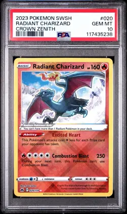 Pokemon 2023 SWSH Crown Zenith Radiant Charizard Holo Card PSA 10 020/159 - Image 1