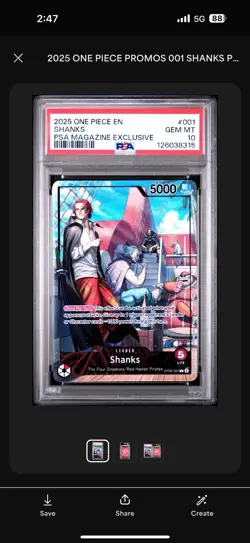 One Piece Shanks Leader Promo Card PSA Magazine Exclusive, OP09-001 PSA 10 - Image 1