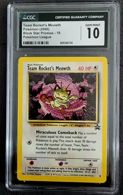 2000 Pokemon League Black Star Promo Team Rocket's Meowth #18 CGC 10 GEM MINT - Image 1