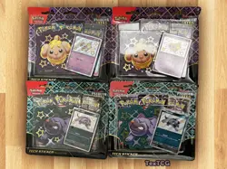 Pokemon Paldean Fates Tech Sticker Collection 3 Pack Blister LOT OF 4 - Image 1