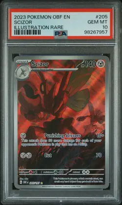2023 POKEMON OBF EN-OBSIDIAN FLAMES ILLUSTRATION RARE #205 SCIZOR PSA 10 - Image 1