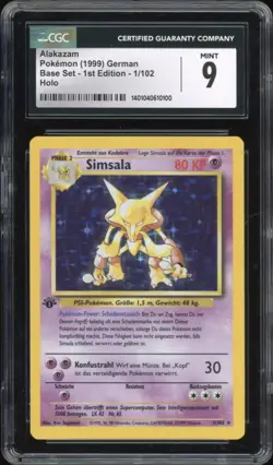 1999 Pokemon GERMAN 1st Edition Base Set Simsala-Alakazam Holo 1/102 CGC 9 MINT - Image 1