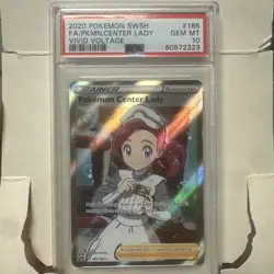 PSA 10 Gem Mint Pokemon Center Lady 185/185 Vivid Voltage Sword and Shield - Image 1