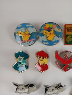 Official Pokemon Enamel Pins & 2 Vintage Trainer Badges- Lot Of 18 Pins - Image 3