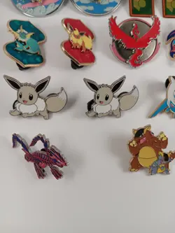 Official Pokemon Enamel Pins & 2 Vintage Trainer Badges- Lot Of 18 Pins - Image 5