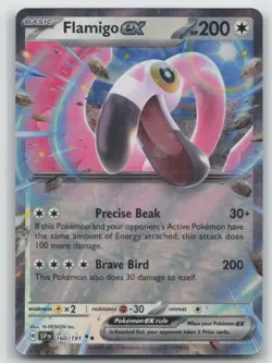 Pokemon Card Flamigo ex Double Rare SV08: Surging Sparks 160/191 NM - Image 1