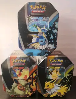 2021 Eevee Evolutions Tin Set Pokemon 1st Print Jolt Flareon Vaporeon Evolving S 820650829055 - Image 1