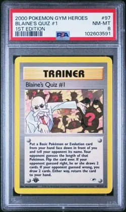 #97 BLAINE'S QUIZ 1ST EDITION 2000 POKEMON GYM HEROES Fresh Cert PSA8 POP27 - Image 1