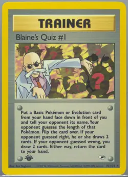 #97 BLAINE'S QUIZ 1ST EDITION 2000 POKEMON GYM HEROES Fresh Cert PSA8 POP27 - Image 3