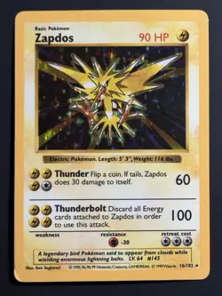 Pokemon Zapdos 16/102 Holo Shadowless Base Set MP - Image 1