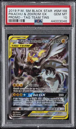 2019 POKEMON SM BLACK STAR PROMO #SM168 FULL ART/PIKACHU & ZEKROM GX PSA 10 - Image 1