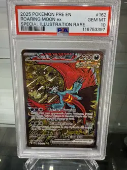 2025 Pokemon Prismatic Evolutions Roaring Moon #162 Special Illustration PSA 10 - Image 1